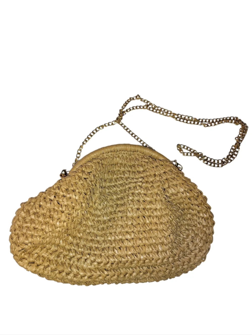 Woven Straw Clutch with Gold Chain - Tan